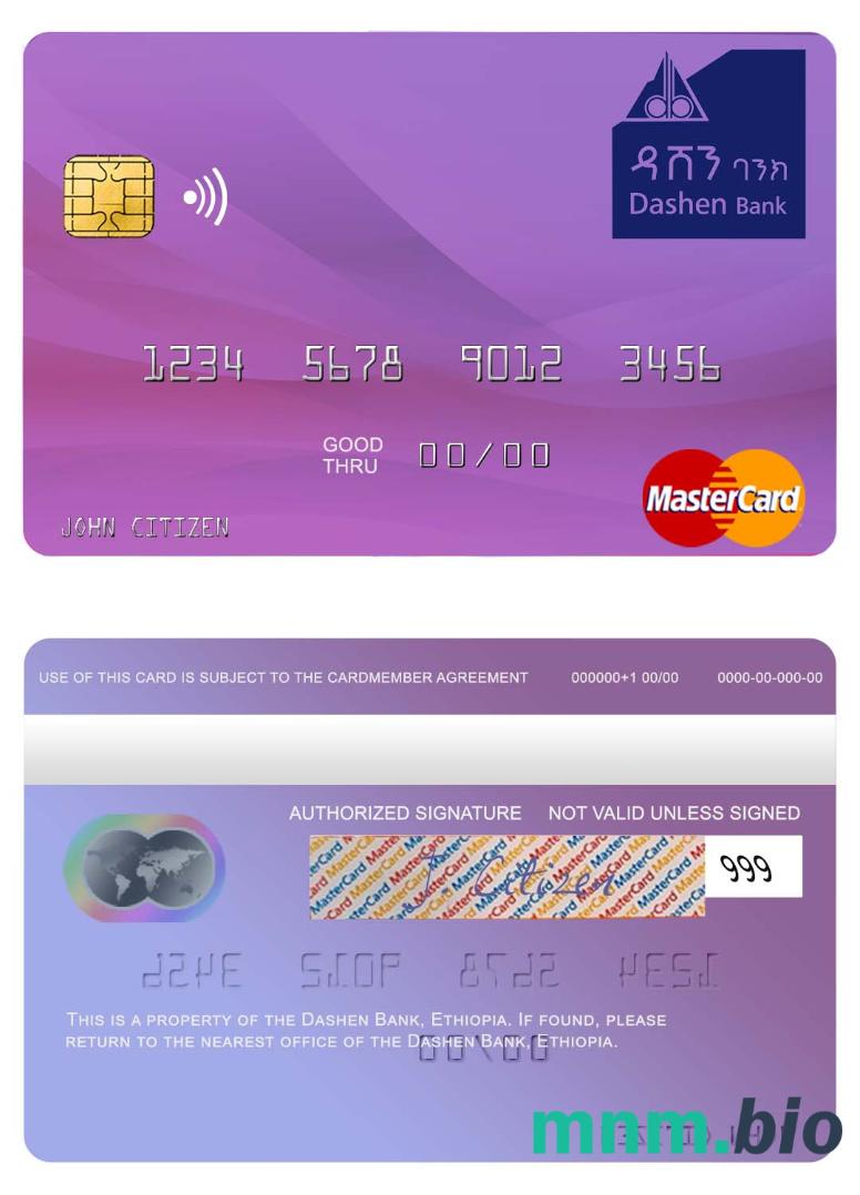Ethiopia Dashen Bank przykład karty mastercard w formacie PSD
